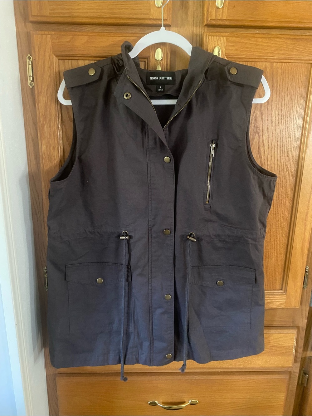 Zenana Outfitters Dark Gray Utility Vest with Hood